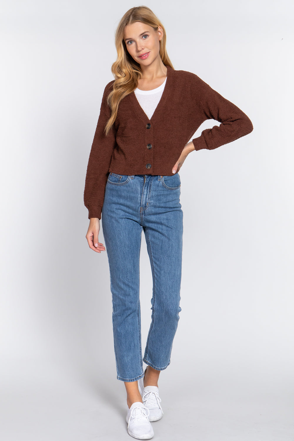 Long Slv V-neck Sweater Cardigan Smile Sparker