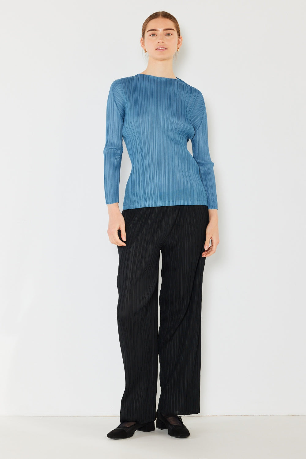 Marina West Swim Pleated Long Sleeve Boatneck Top - TOPS - Mixed