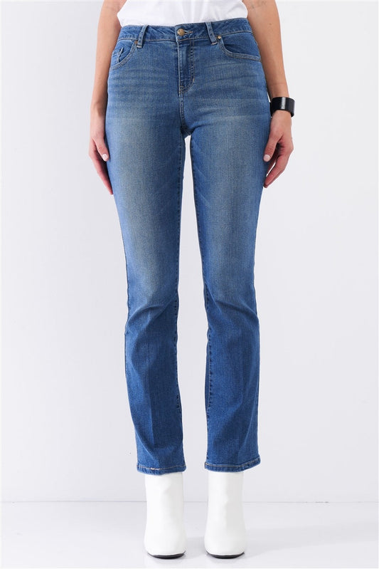 Medium Blue Denim High Waisted Skinny Boot Recycled Jeans Smile Sparker