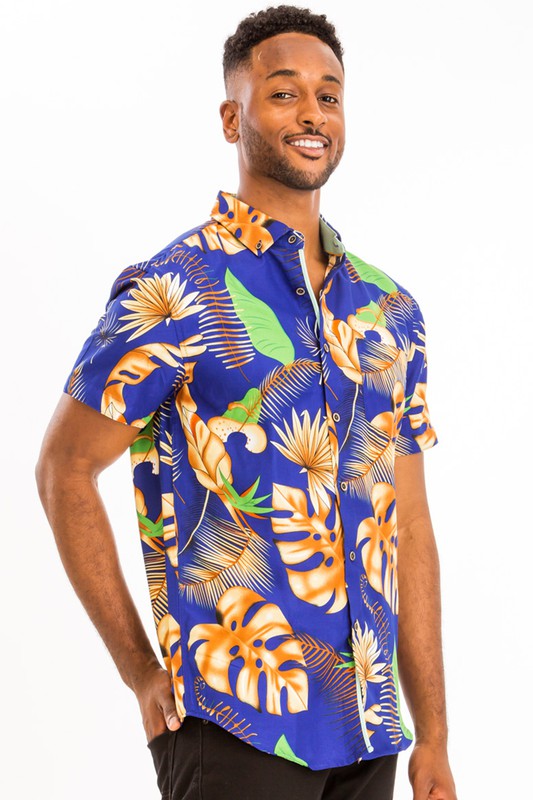 Mens Print Hawaiian Button Down Shirt Smile Sparker