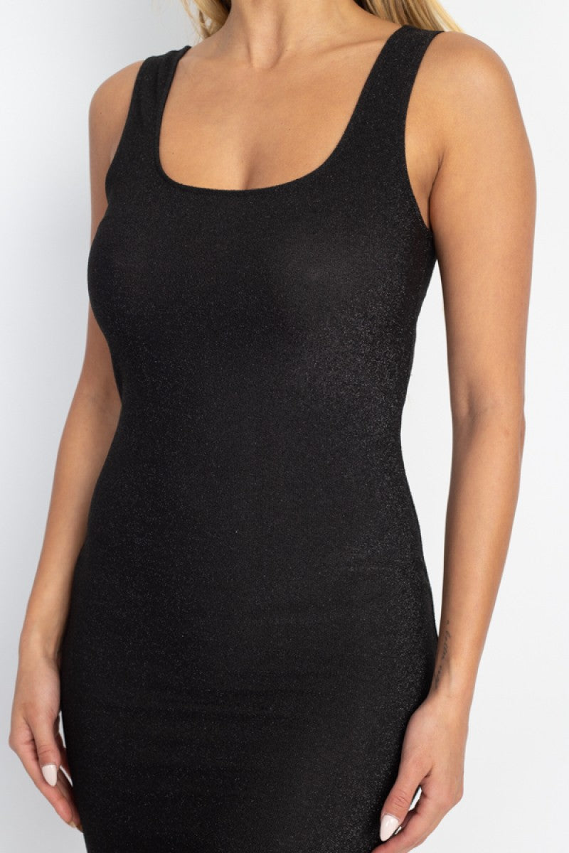 Metallic Scallop Neck Mini Dress Smile Sparker