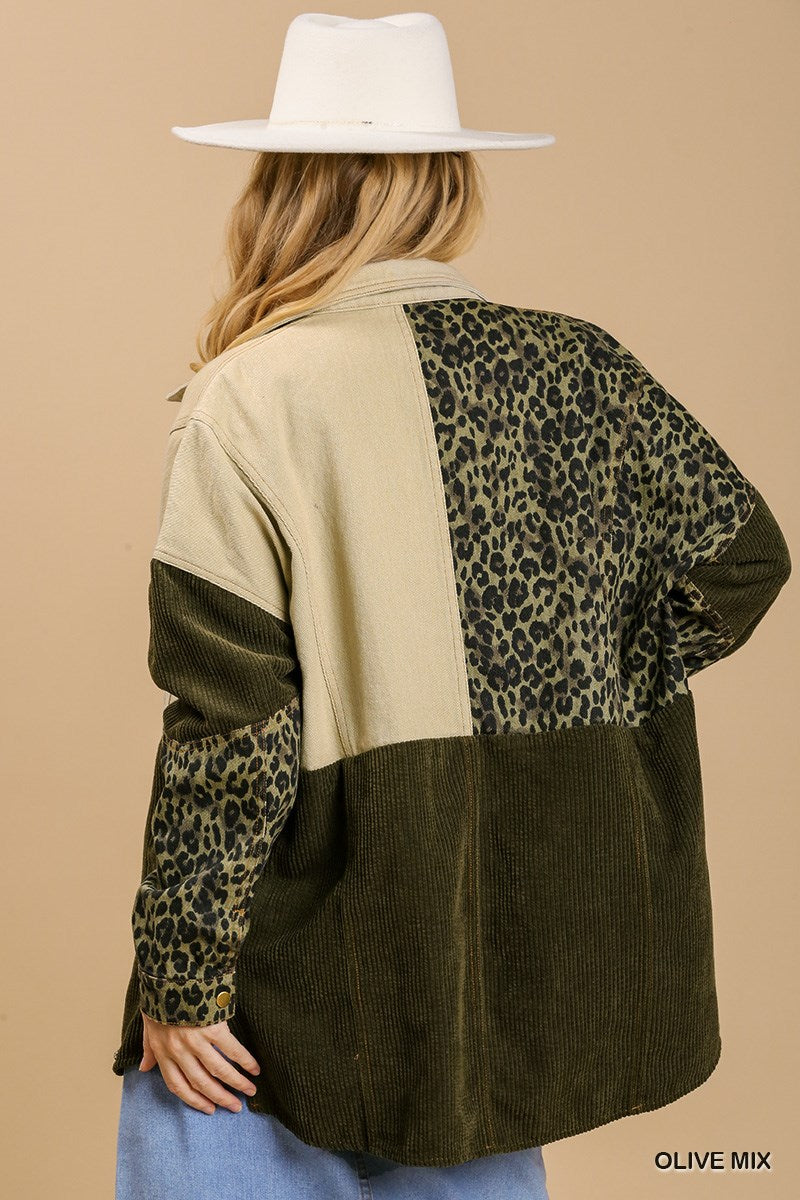 Mineral wash color block mixed print jacket - JACKETS & OUTWEAR - Green
