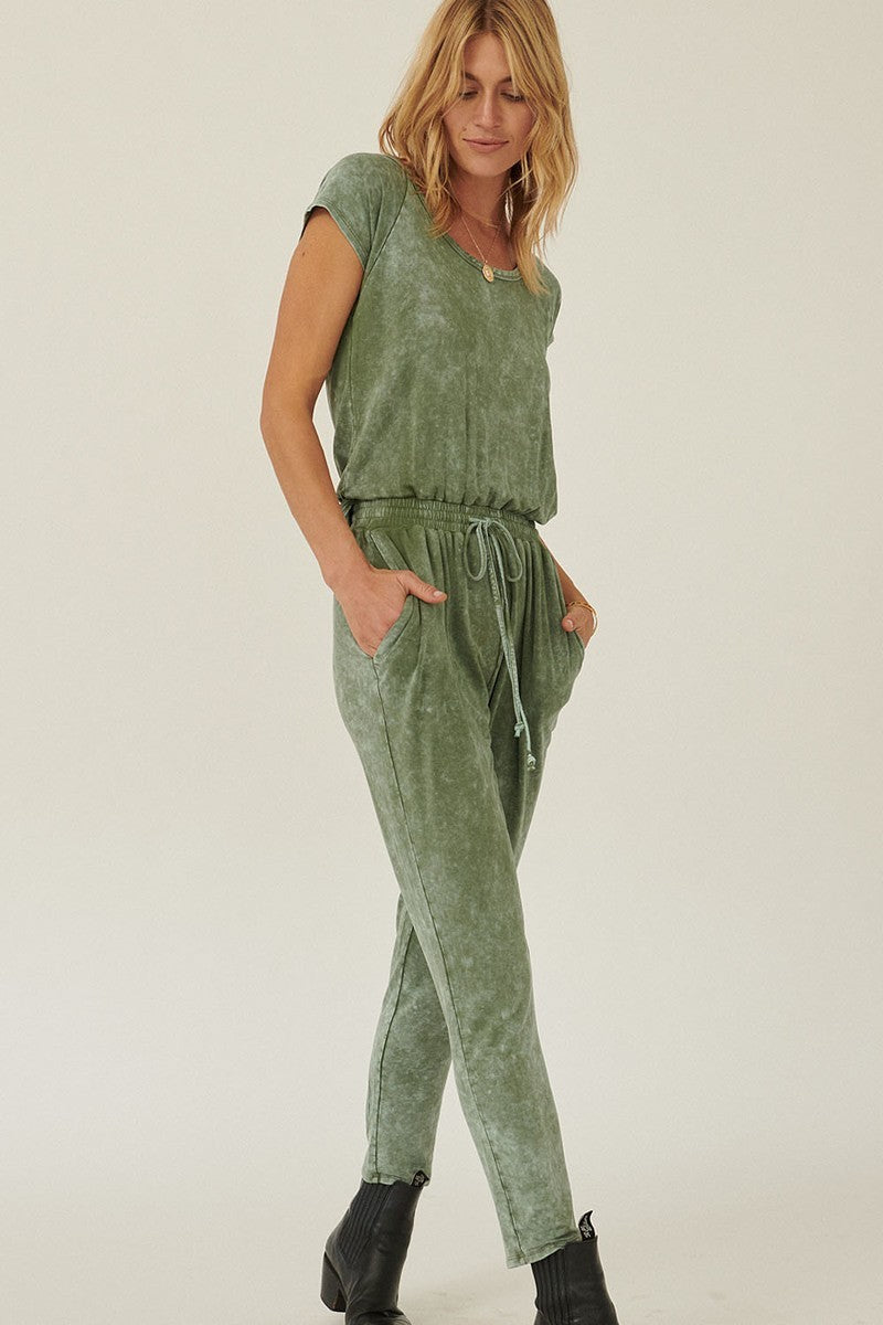 Mineral Washed Finish Knit Jumpsuit Smile Sparker