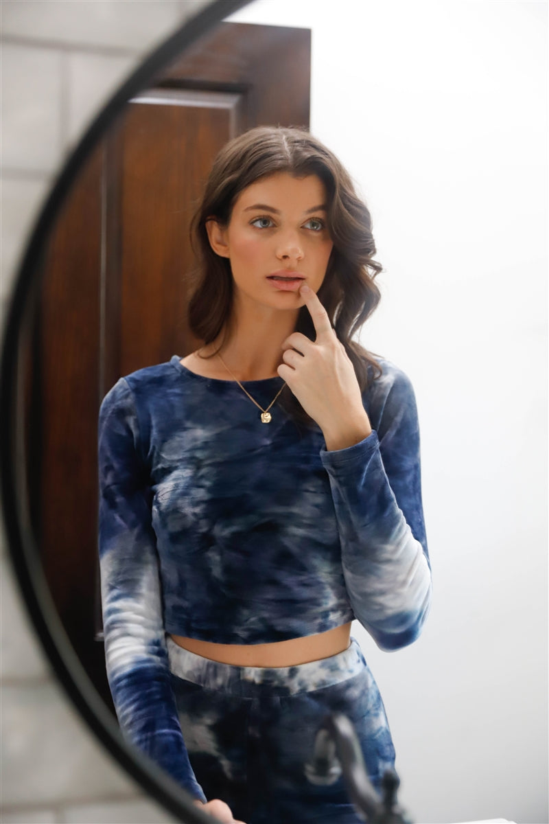 Multicolor Tie-dye Velvet Cropped Long Sleeve Top & Bike Shorts Set Smile Sparker