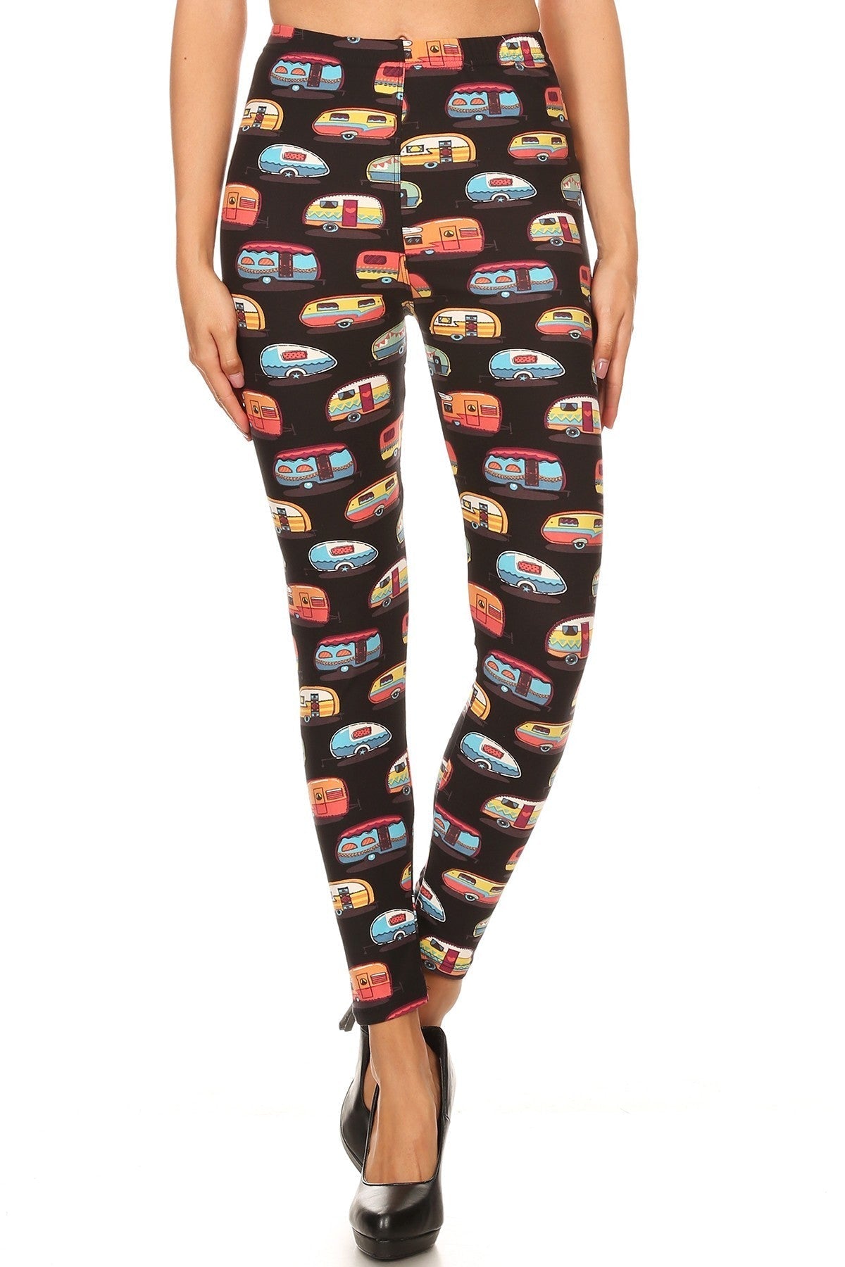 Multicolored Campers Printed, High Waisted Leggings In A Fit Style, With An Elastic Waistband Smile Sparker