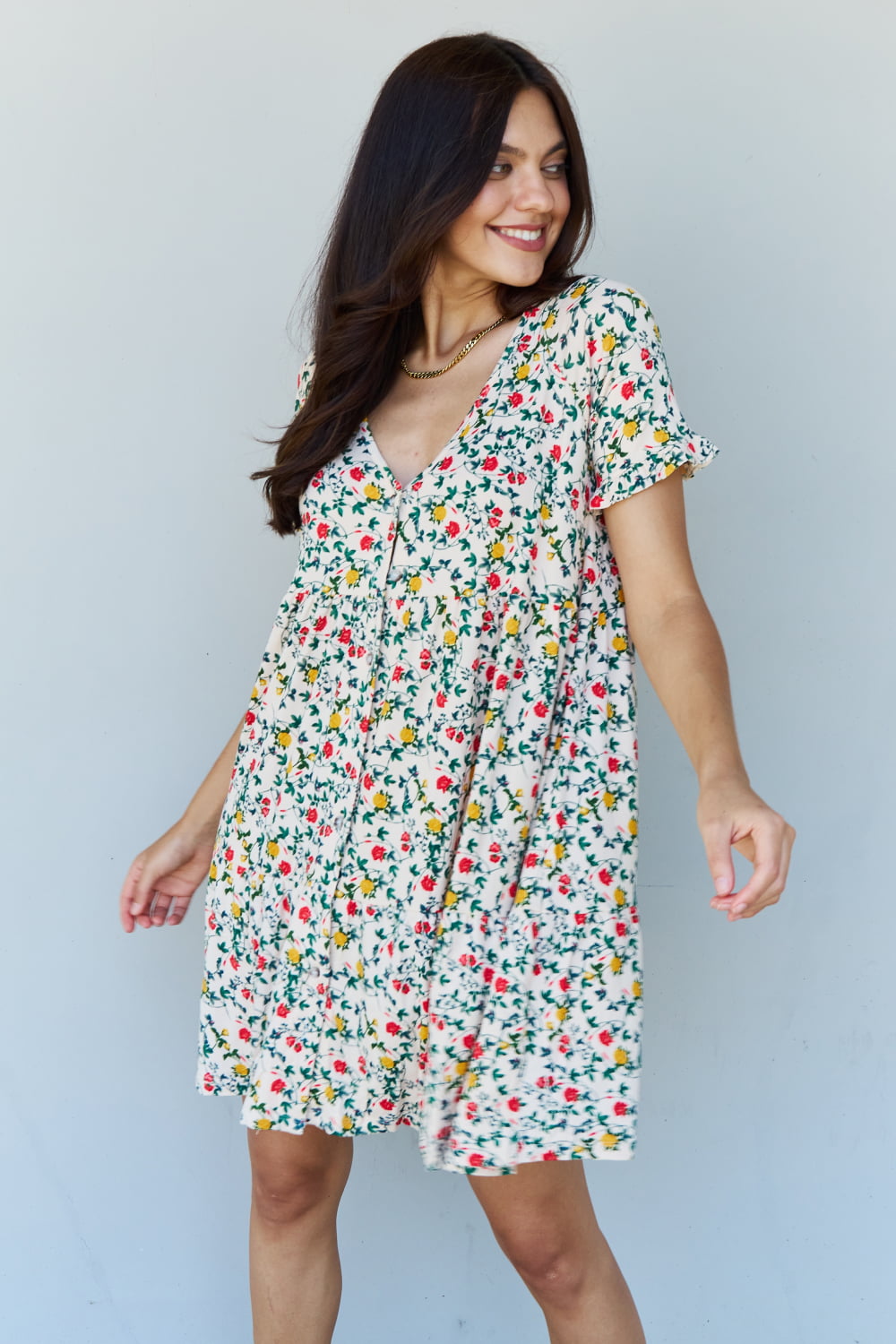 Ninexis Follow Me Full Size V-Neck Ruffle Sleeve Floral Dress - DRESSES - Floral print