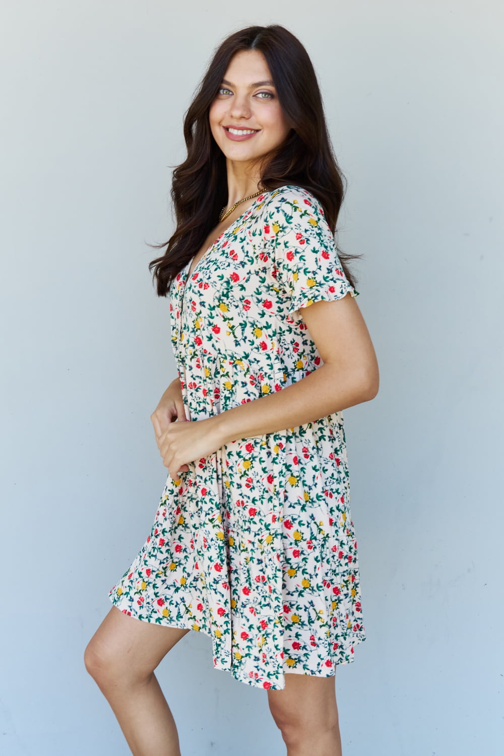 Ninexis Follow Me Full Size V-Neck Ruffle Sleeve Floral Dress - DRESSES - Floral print