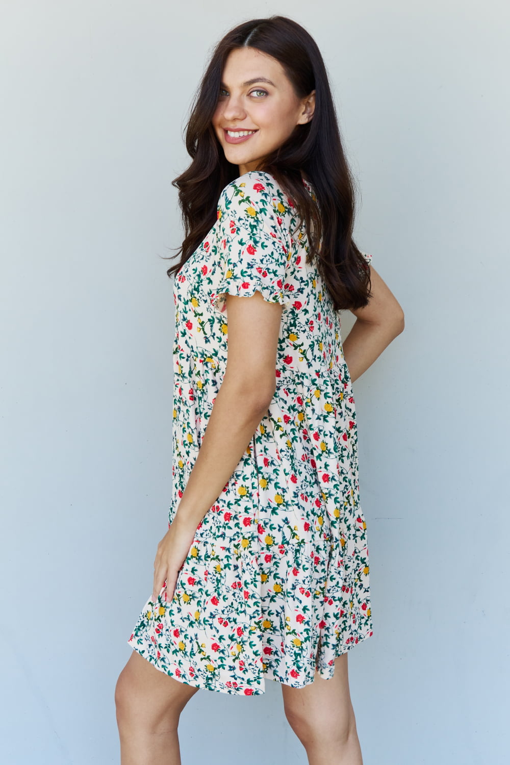 Ninexis Follow Me Full Size V-Neck Ruffle Sleeve Floral Dress - DRESSES - Floral print