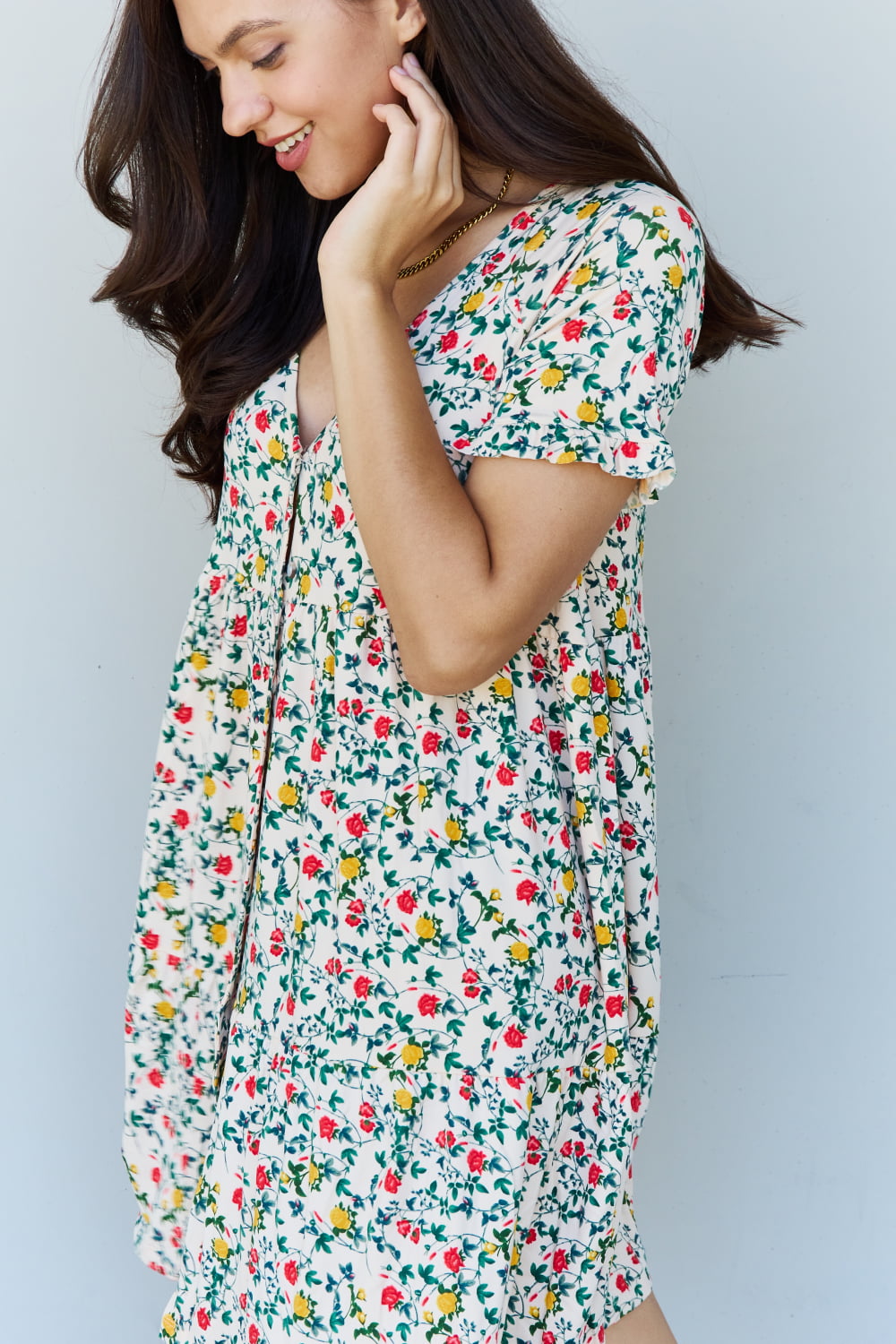 Ninexis Follow Me Full Size V-Neck Ruffle Sleeve Floral Dress - DRESSES - Floral print