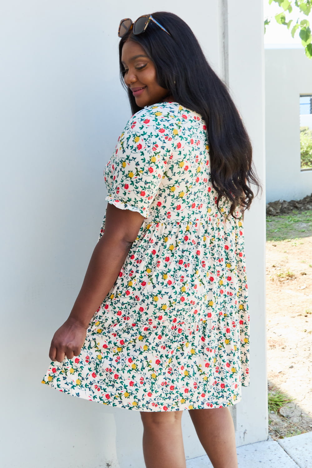 Ninexis Follow Me Full Size V-Neck Ruffle Sleeve Floral Dress - DRESSES - Floral print