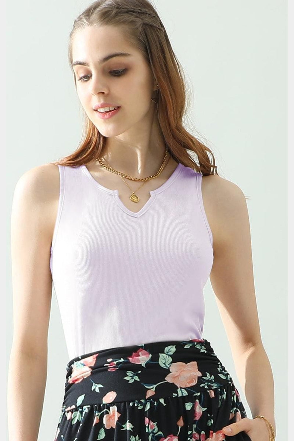 Ninexis Notched Rib Knit Tank - Lavender / S - TOPS - Mixed