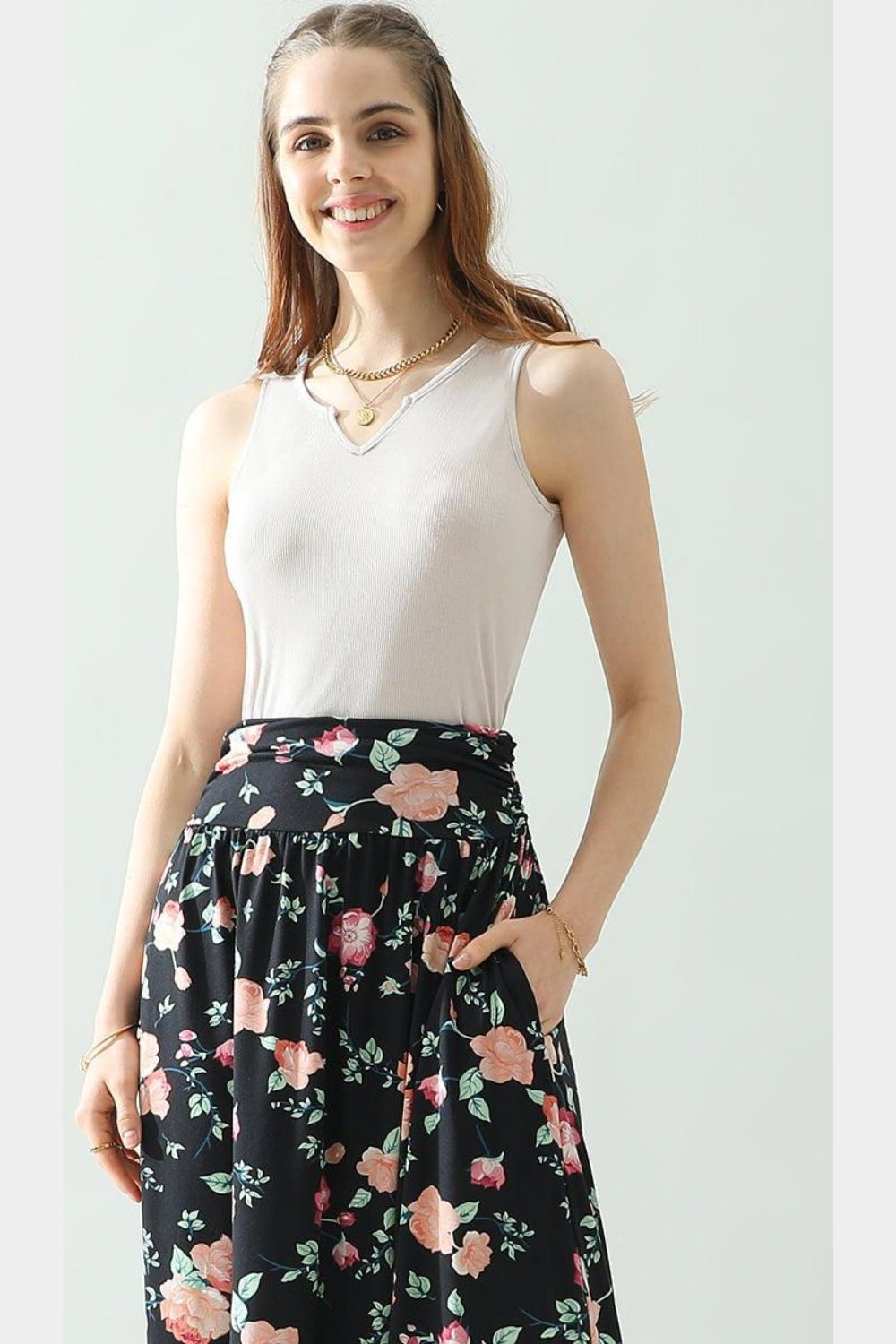 Ninexis Notched Rib Knit Tank - Sand / S - TOPS - Mixed