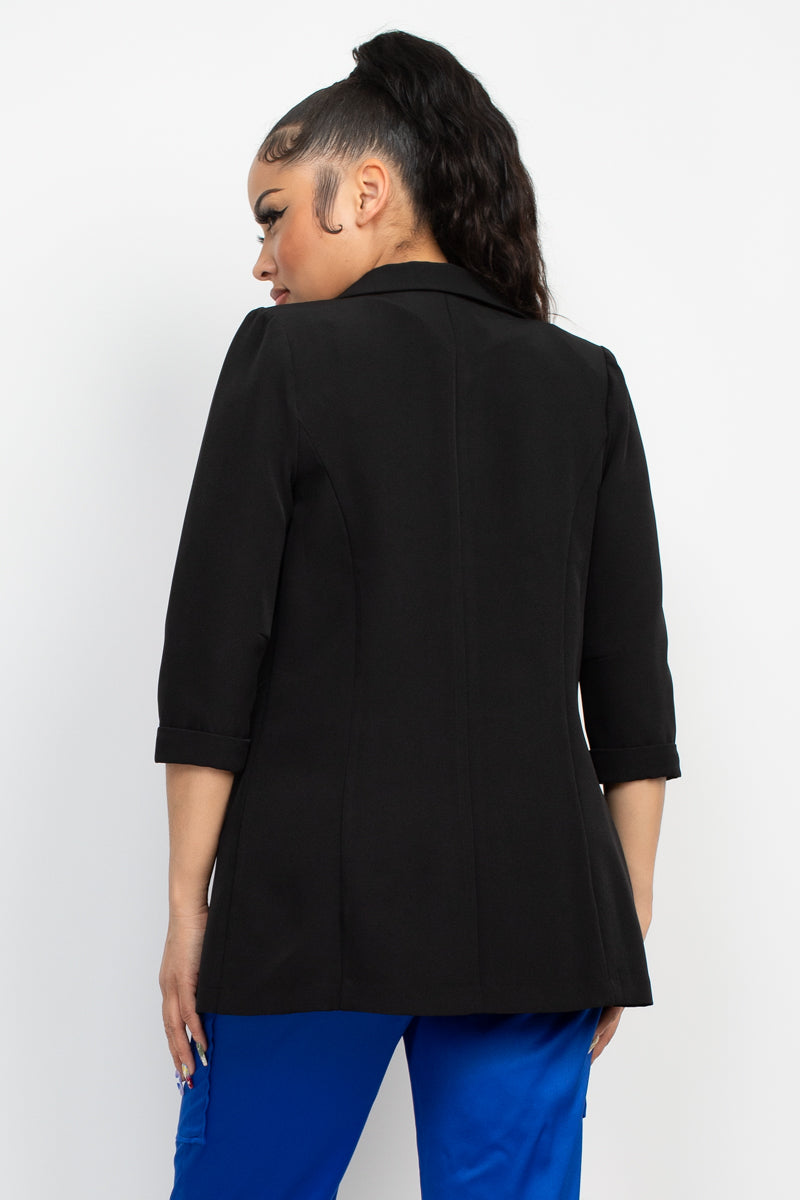 Open Front Notch Solid Jacket - JACKETS & OUTWEAR - Black