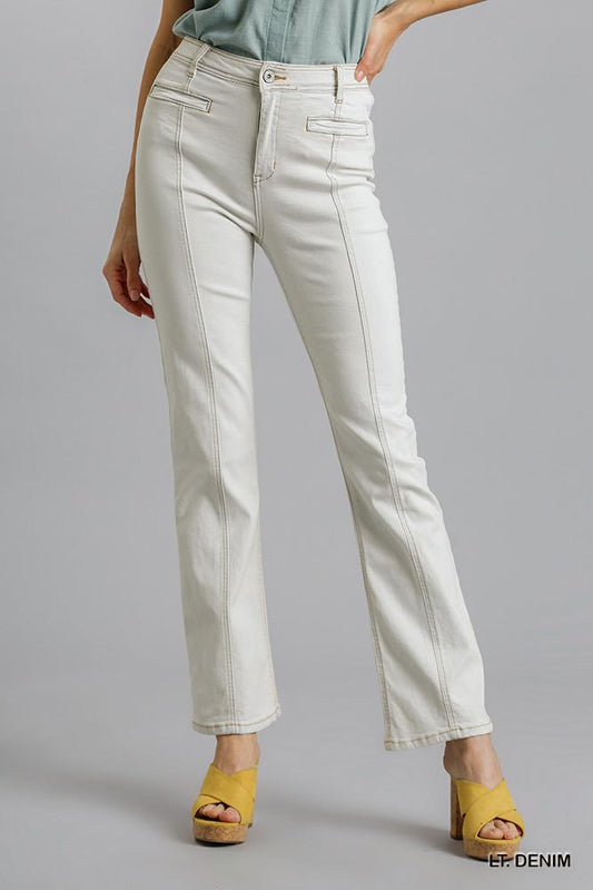 Panel Straight Cut Denim Jeans With Pockets Smile Sparker
