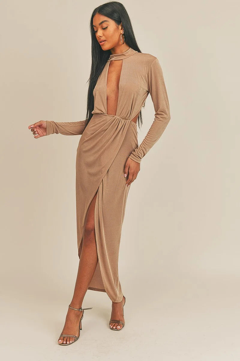 Pecan Brown Open Front Dress Smile Sparker