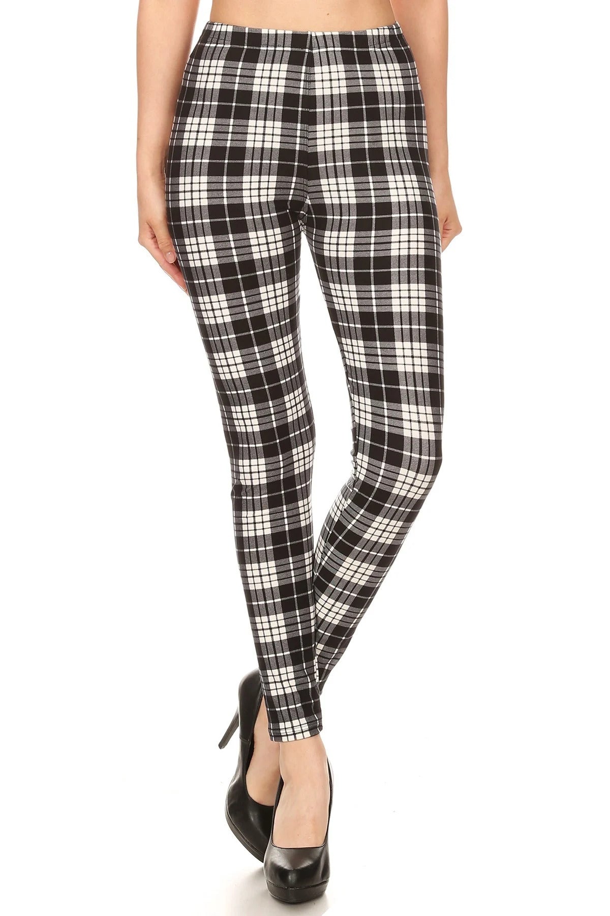 Plaid High Waisted Leggings In A Fitted Style, With An Elastic Waistband Smile Sparker
