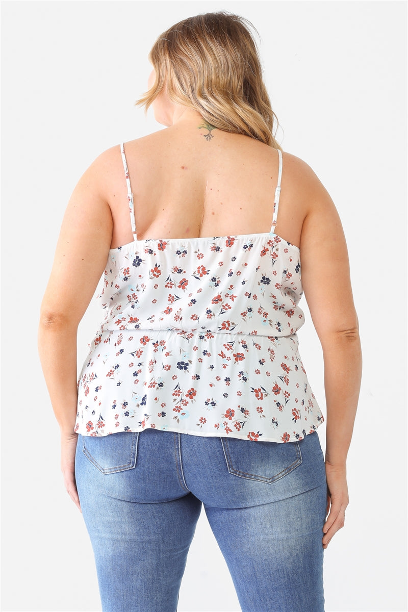Plus Floral Sleeveless Wrap Neck Flare Hem Top Smile Sparker