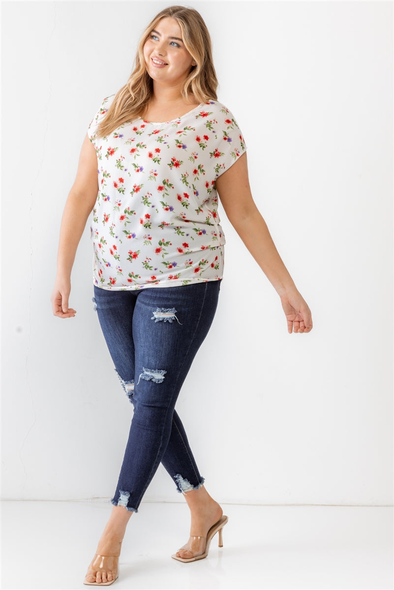Plus Flower Print Ruched Top Smile Sparker