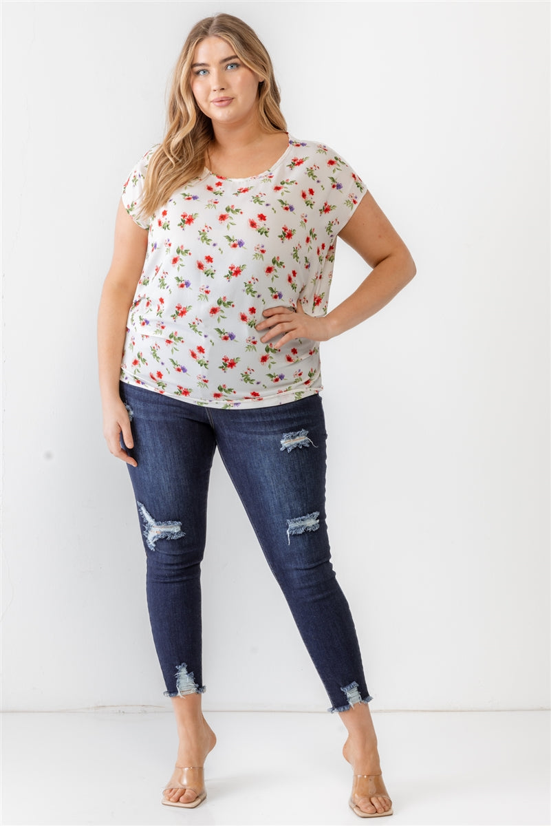 Plus Flower Print Ruched Top Smile Sparker