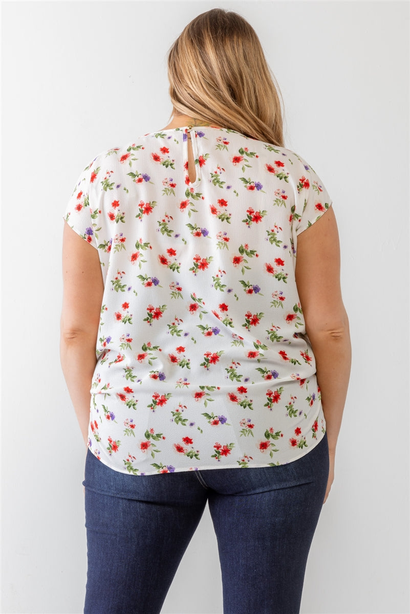Plus Flower Print Ruched Top Smile Sparker