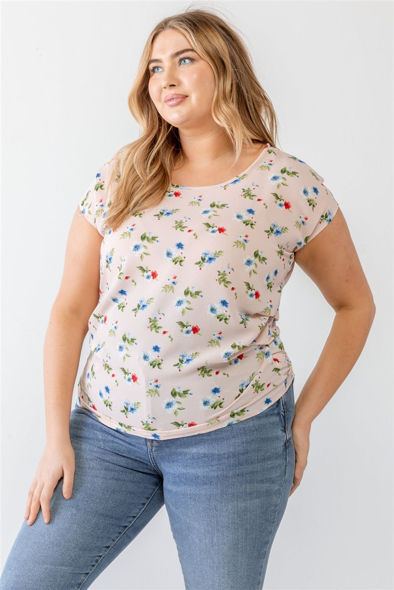 Plus Flower Print Ruched Top Smile Sparker