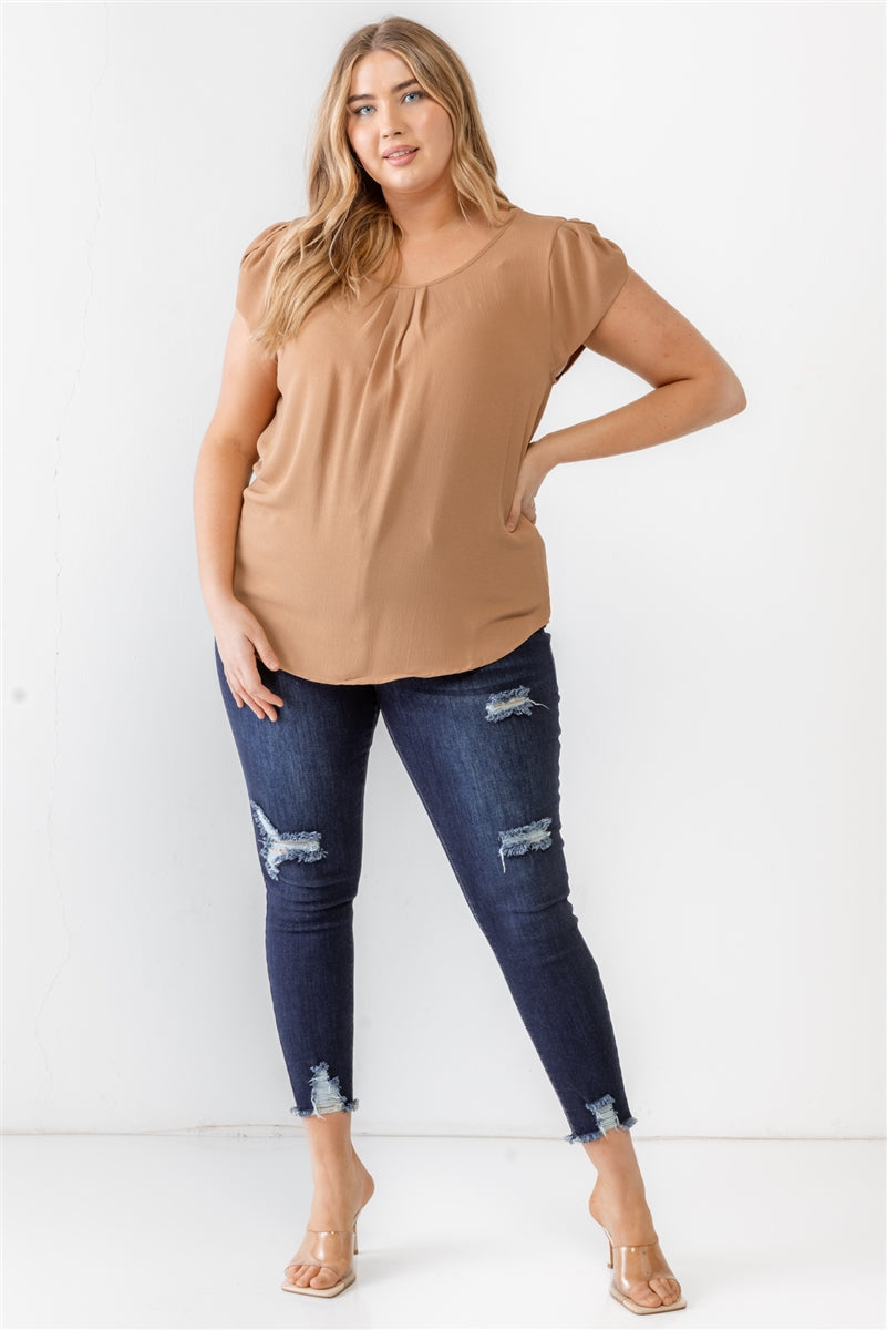 Plus Koshibo Textured Cap Sleeve Top Smile Sparker