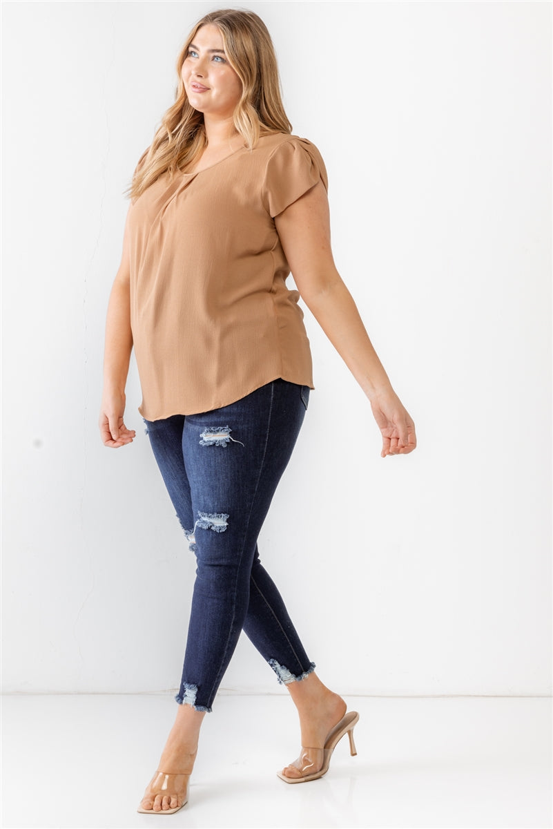 Plus Koshibo Textured Cap Sleeve Top Smile Sparker