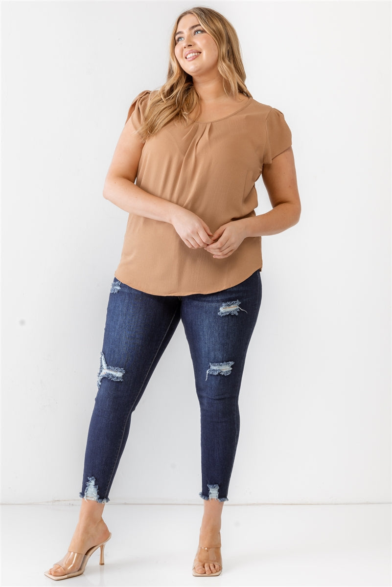 Plus Koshibo Textured Cap Sleeve Top Smile Sparker