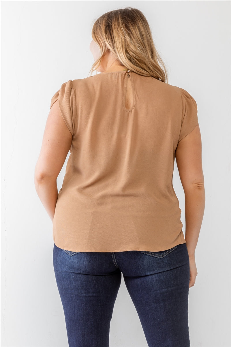 Plus Koshibo Textured Cap Sleeve Top Smile Sparker