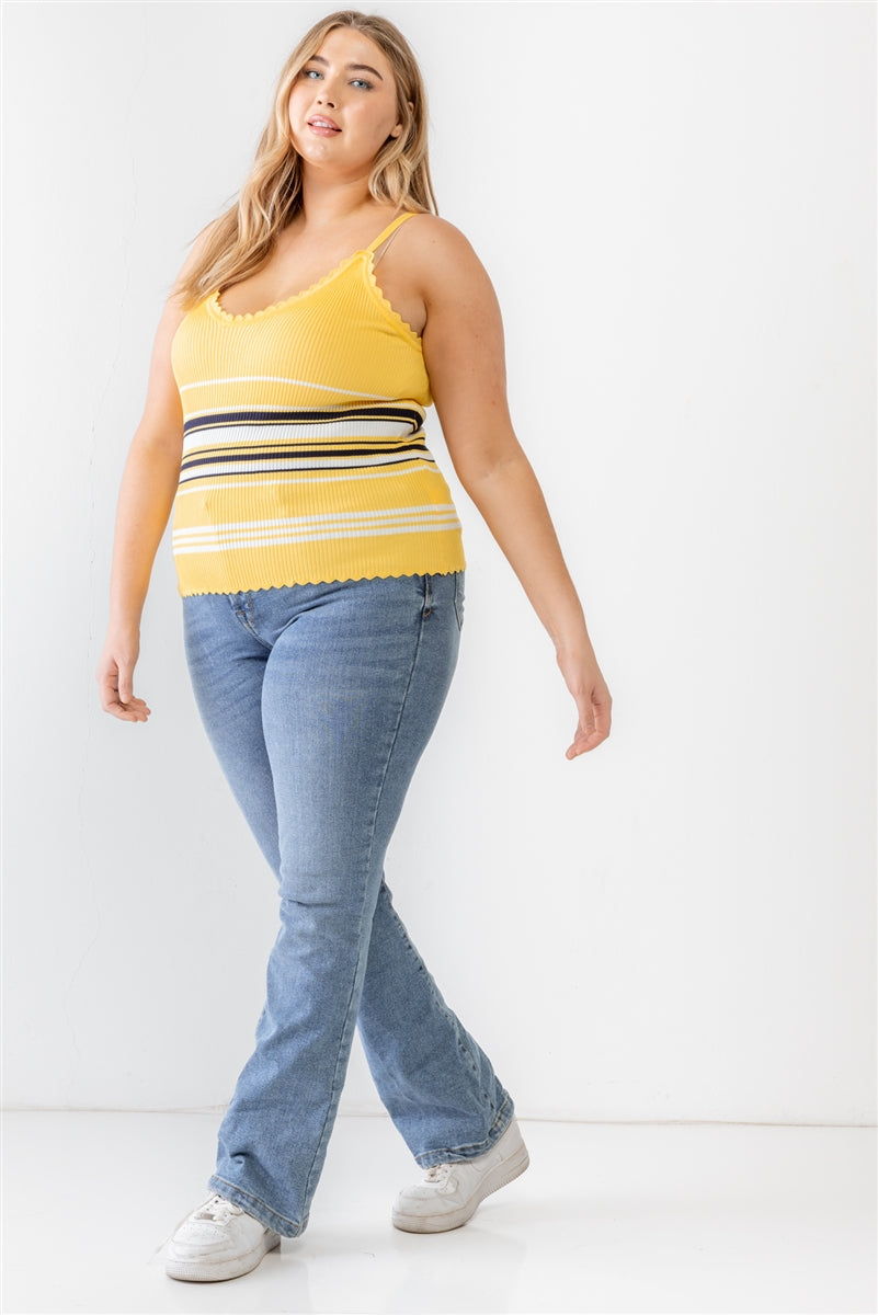 Plus Ribbed Ruffle Tank Top Smile Sparker