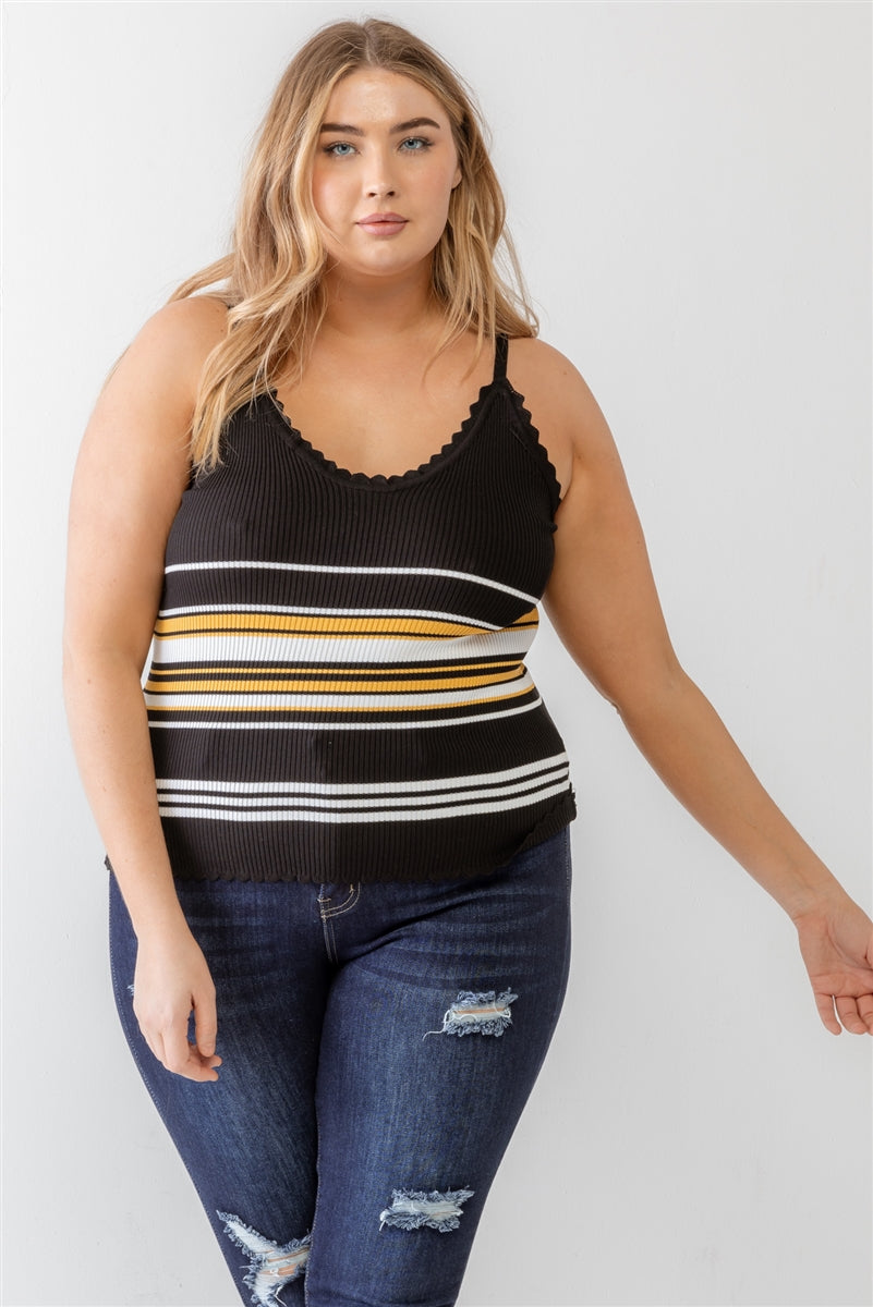 Plus Ribbed Ruffle Tank Top Smile Sparker
