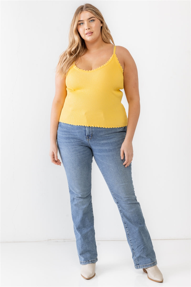 Plus Ribbed Ruffle Tank Top Smile Sparker
