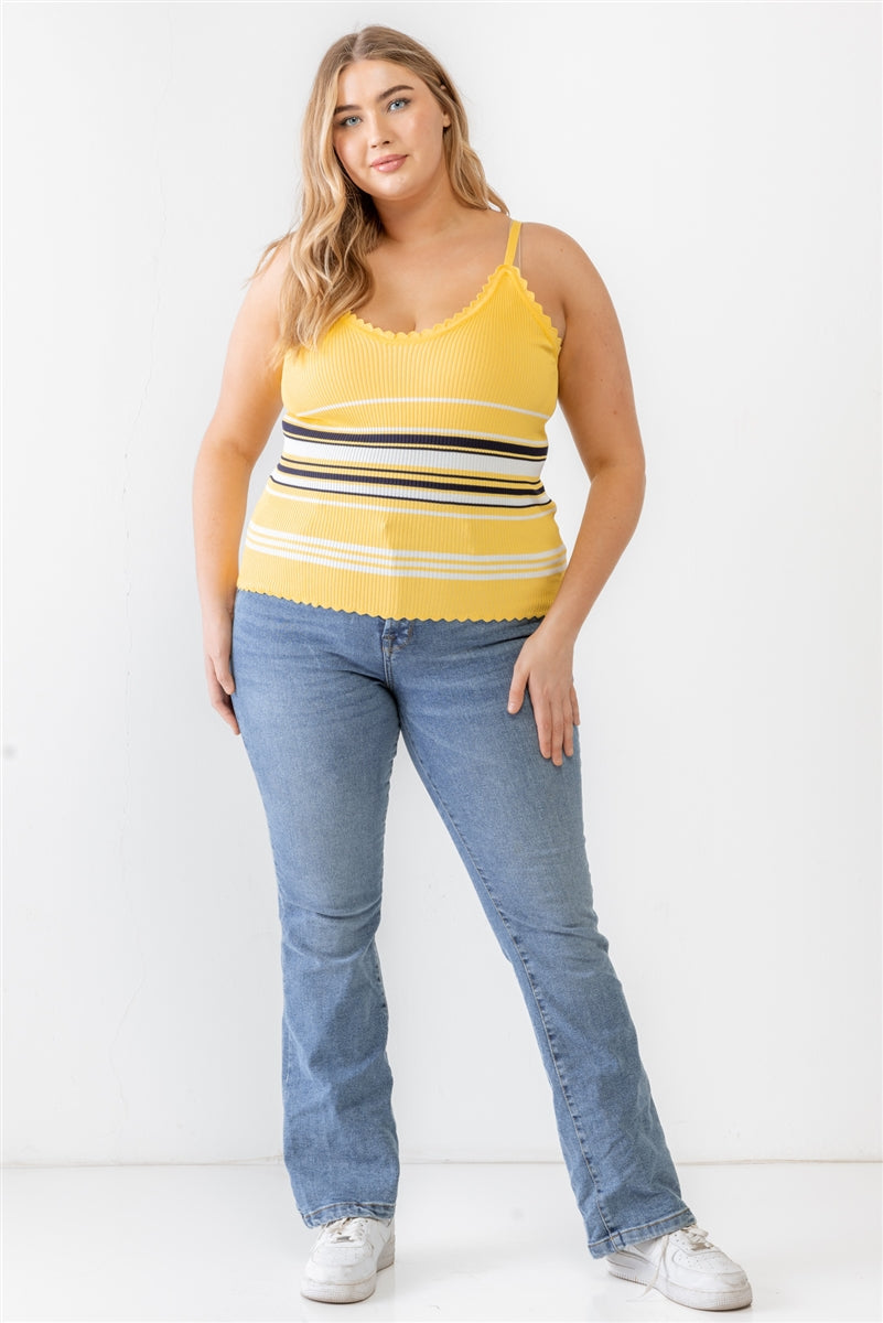 Plus Ribbed Ruffle Tank Top Smile Sparker