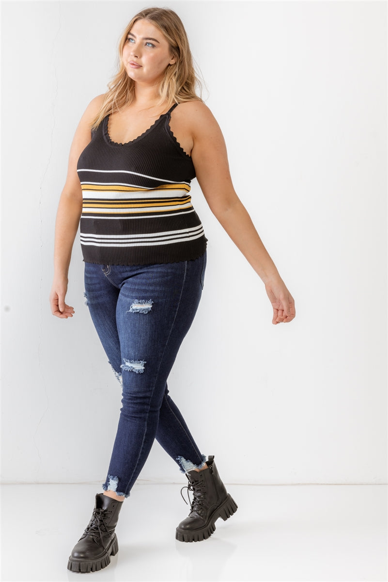 Plus Ribbed Ruffle Tank Top Smile Sparker