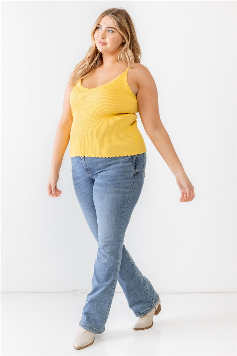 Plus Ribbed Ruffle Tank Top Smile Sparker
