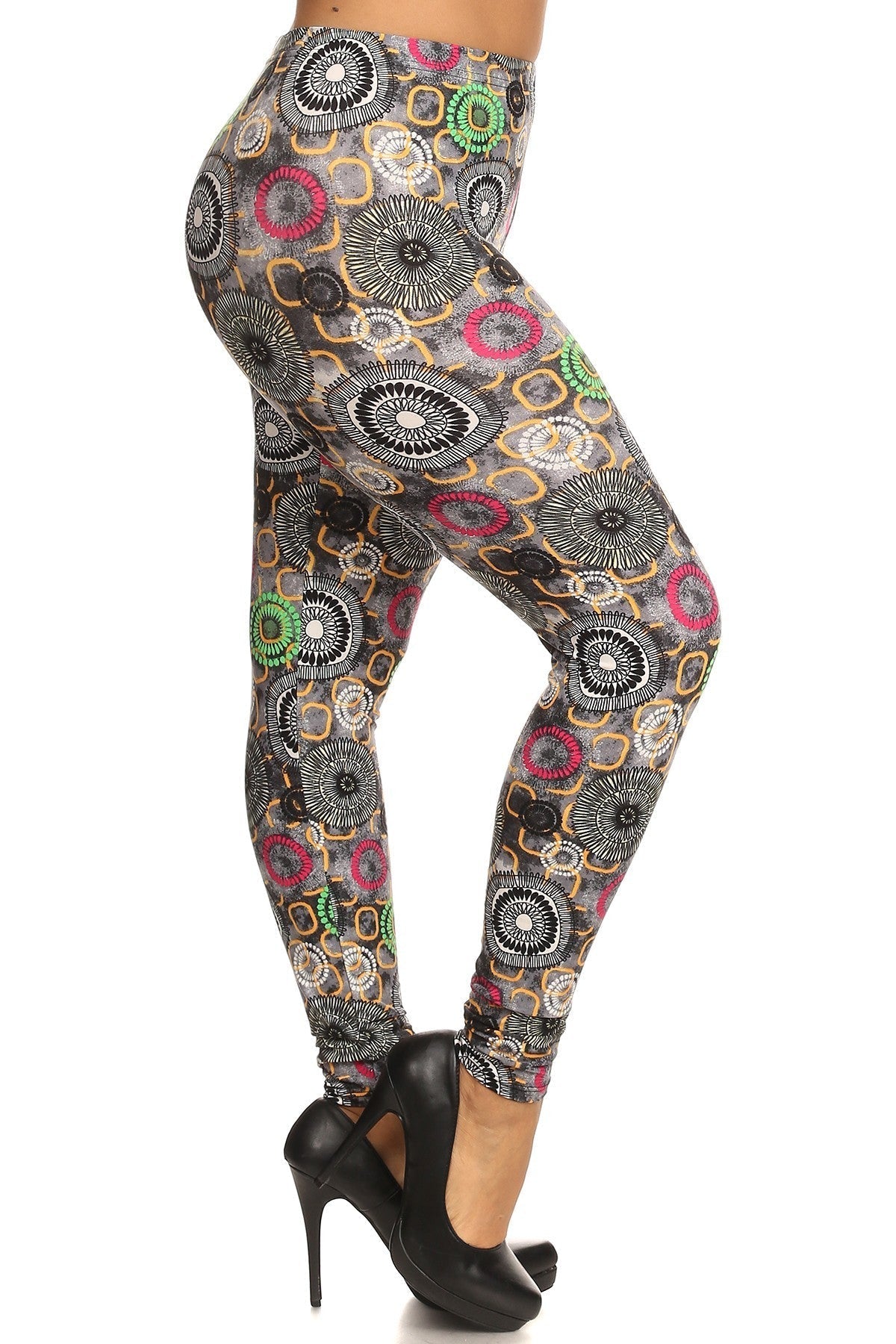 Plus Size Abstract Print, Full Length Leggings In A Slim Fitting Style With A Banded High Waist Smile Sparker