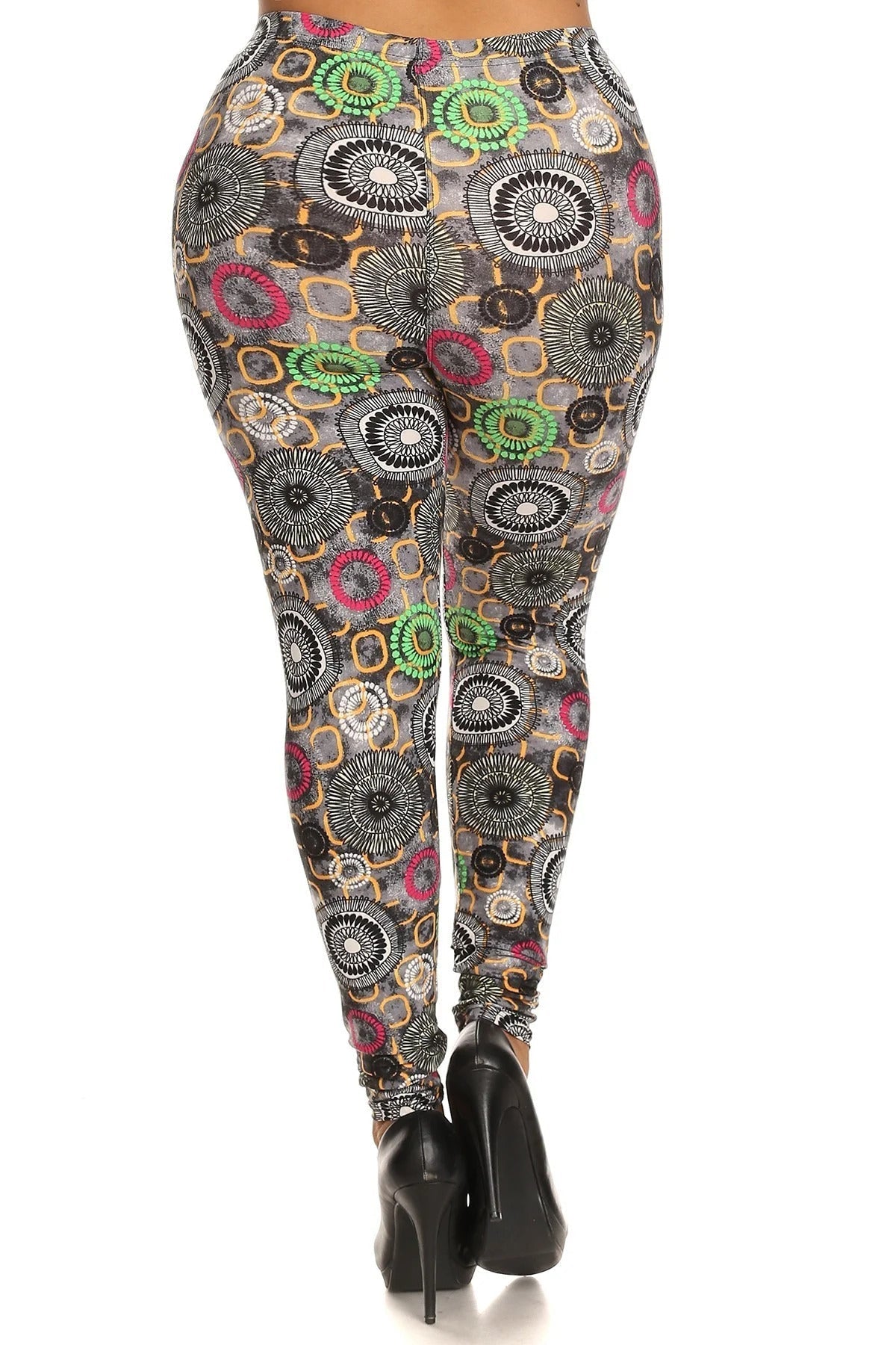 Plus Size Abstract Print, Full Length Leggings In A Slim Fitting Style With A Banded High Waist Smile Sparker