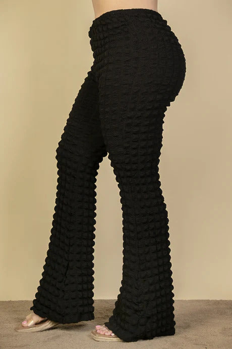 Plus Size Bubble Fabric Flare Pants - PLUS BOTTOMS - Black