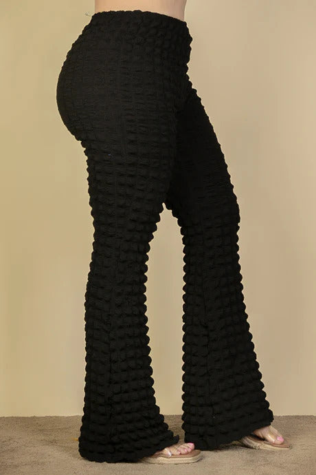Plus Size Bubble Fabric Flare Pants - PLUS BOTTOMS - Black