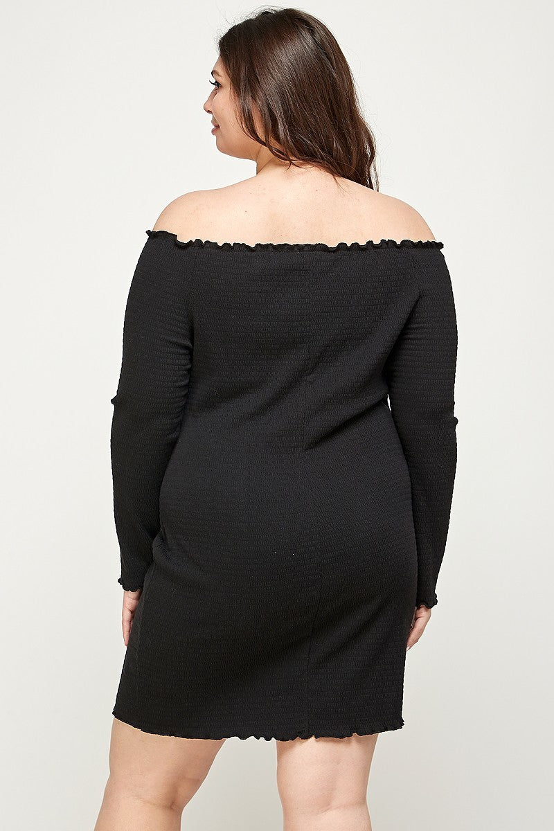 Plus Size, Solid Smocked Off Shoulder Dress Smile Sparker