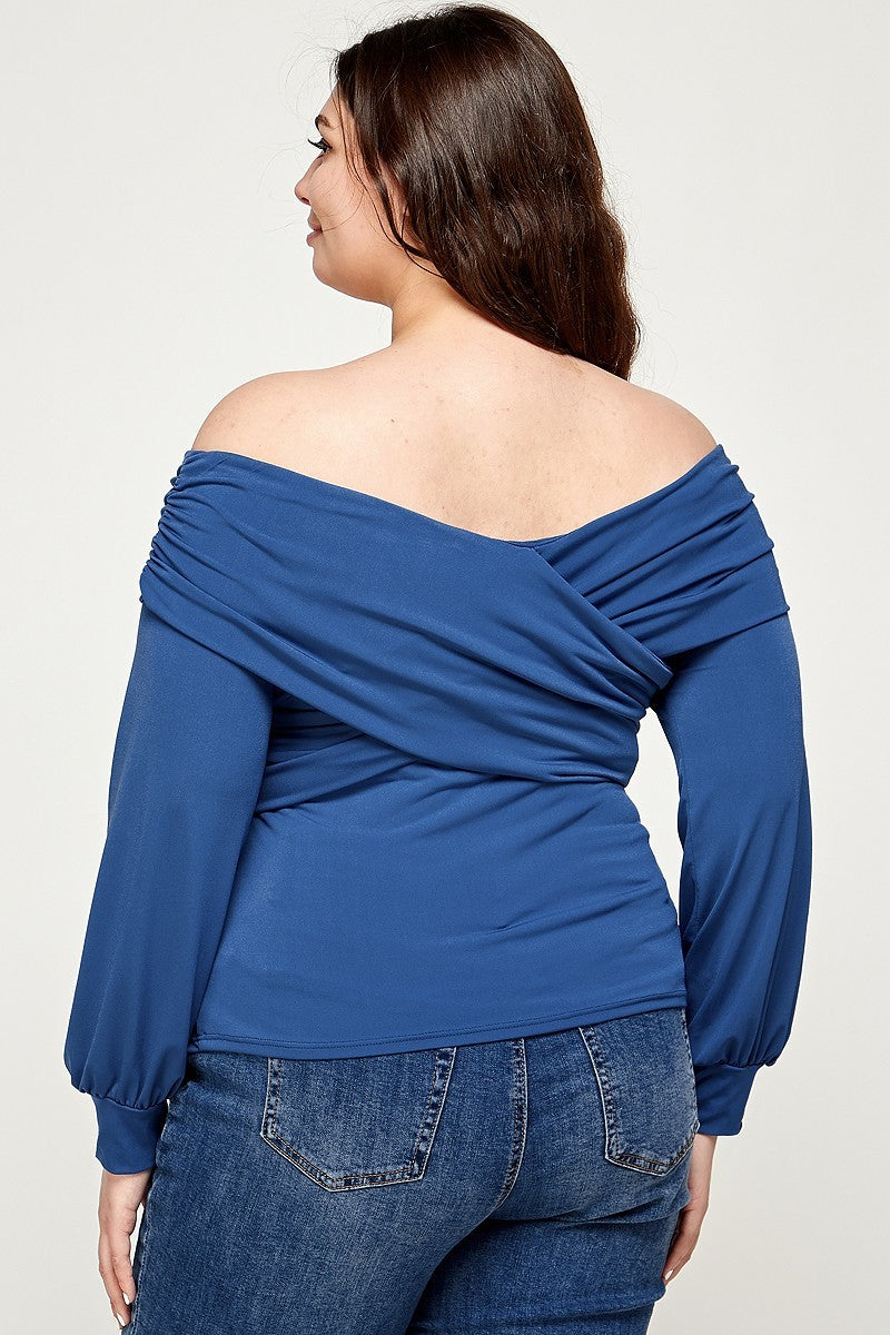 Plus Size Solid Wrap Dressy Top Smile Sparker