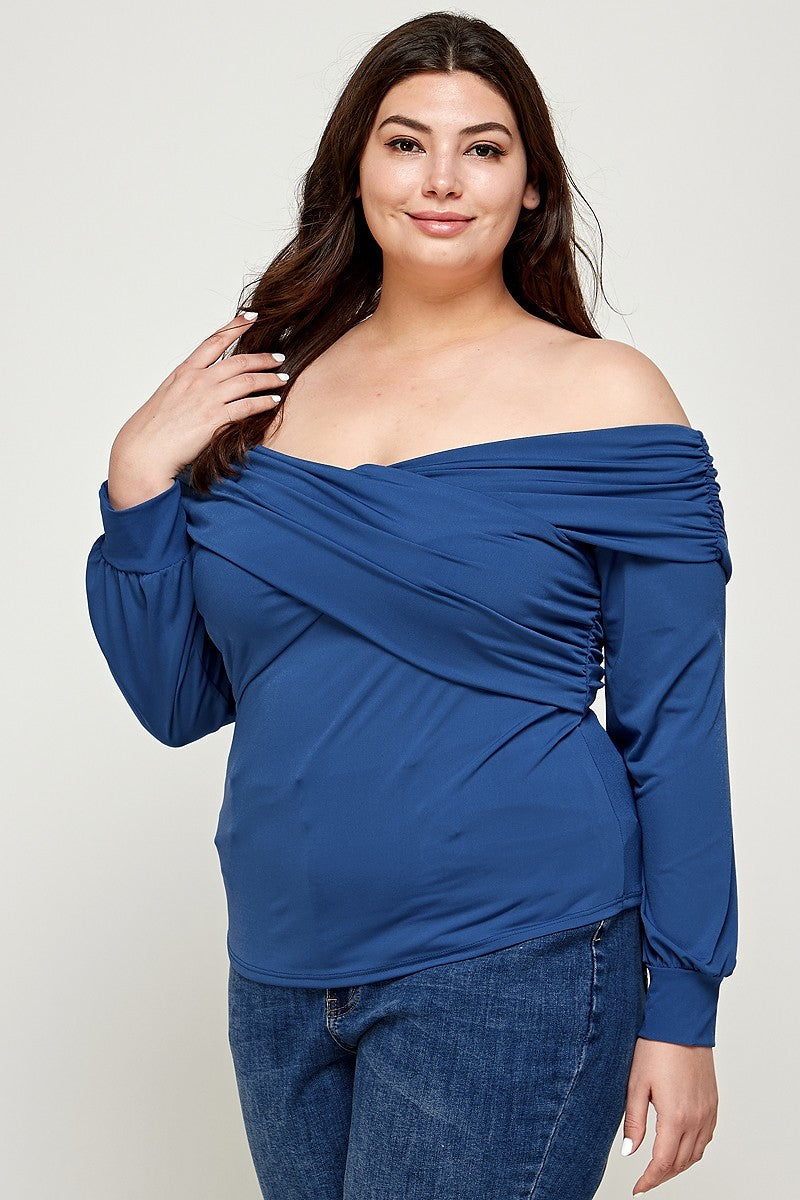 Plus Size Solid Wrap Dressy Top Smile Sparker