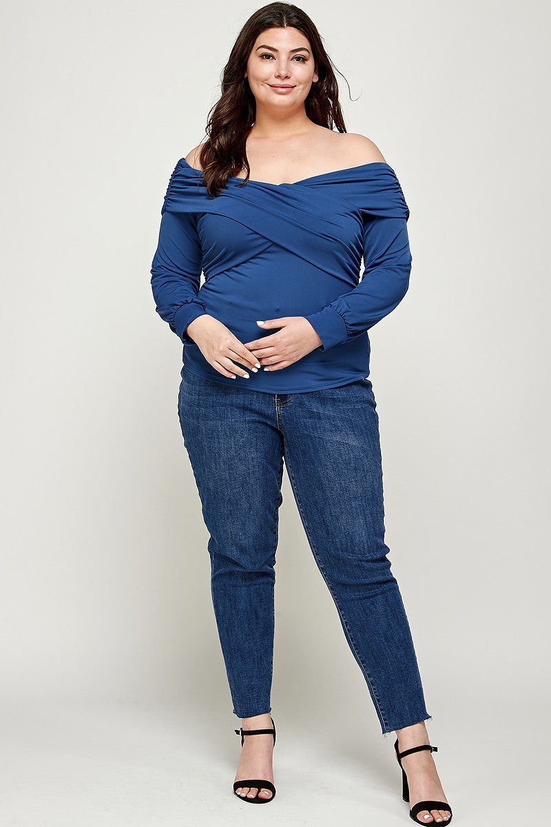 Plus Size Solid Wrap Dressy Top Smile Sparker
