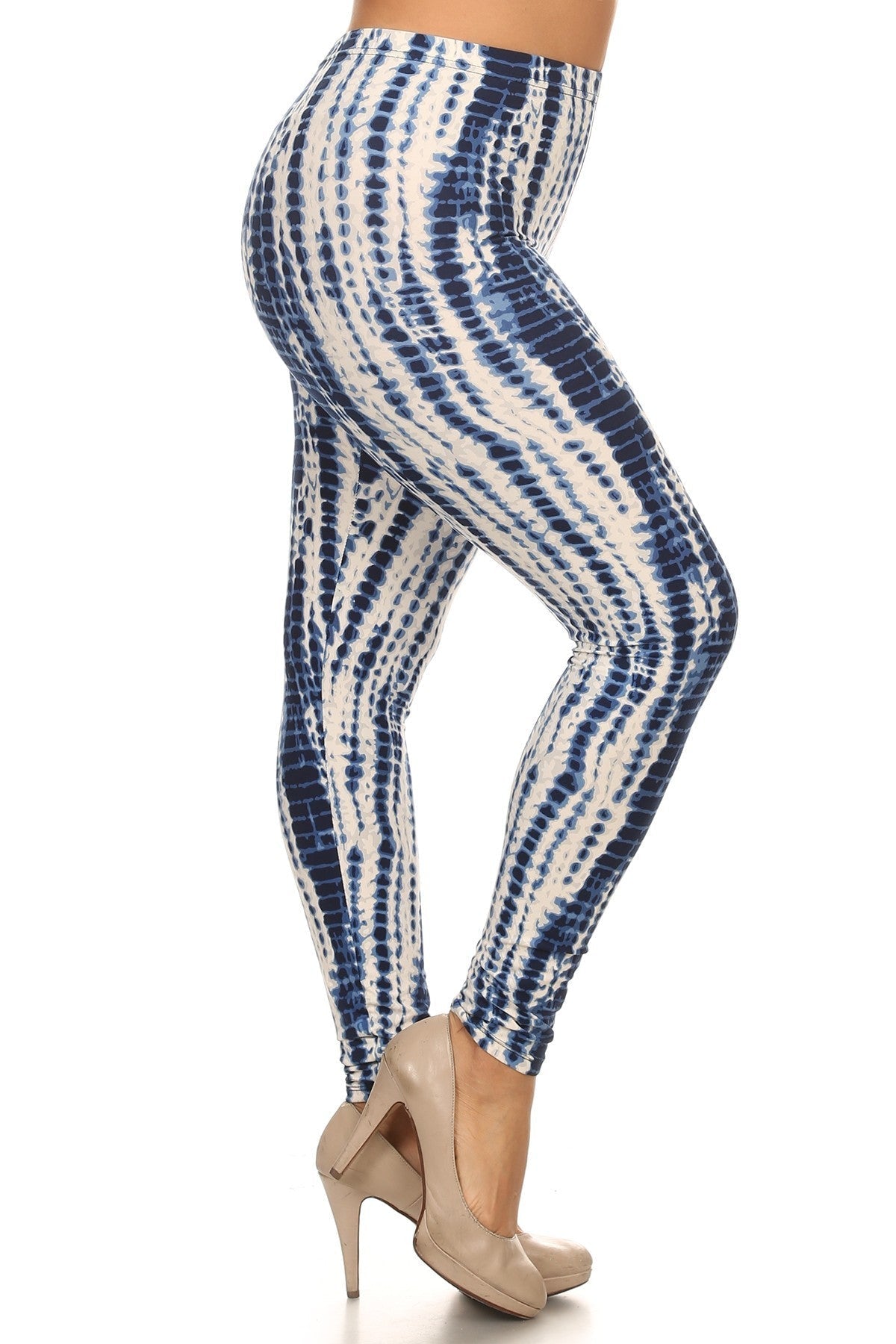 Plus Size Tie Dye Print, Full Length Leggings In A Slim Fitting Style With A Banded High Waist Smile Sparker