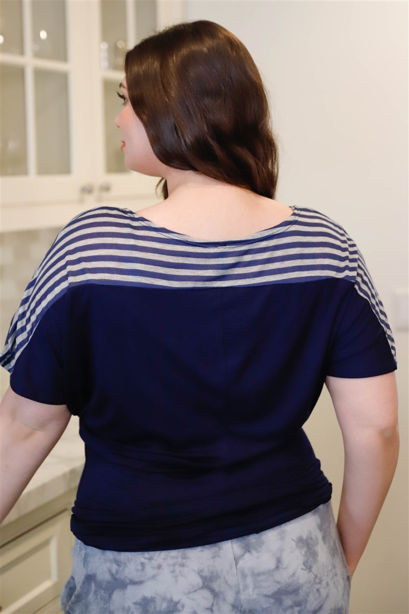 Plus Stripe Short Sleeve Top Smile Sparker