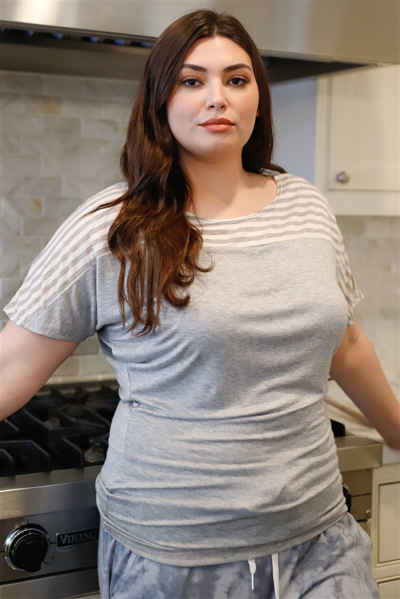 Plus Stripe Short Sleeve Top Smile Sparker