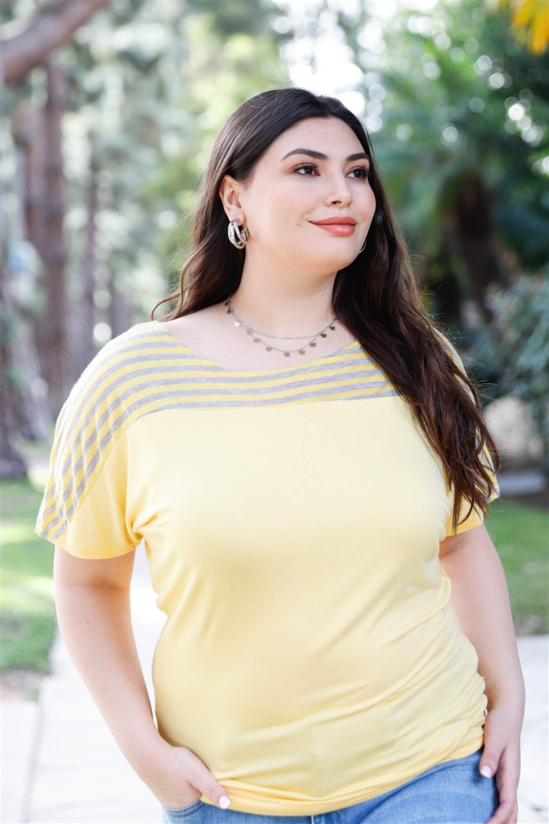 Plus Stripe Short Sleeve Top Smile Sparker