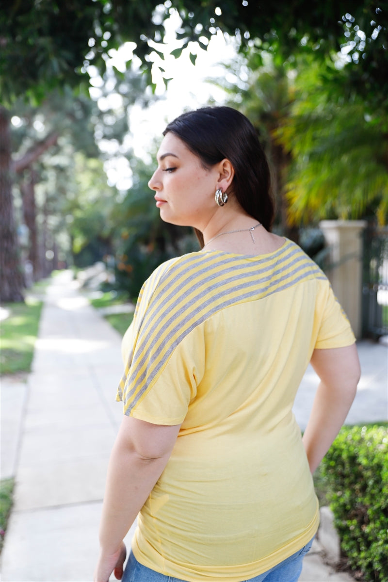 Plus Stripe Short Sleeve Top Smile Sparker