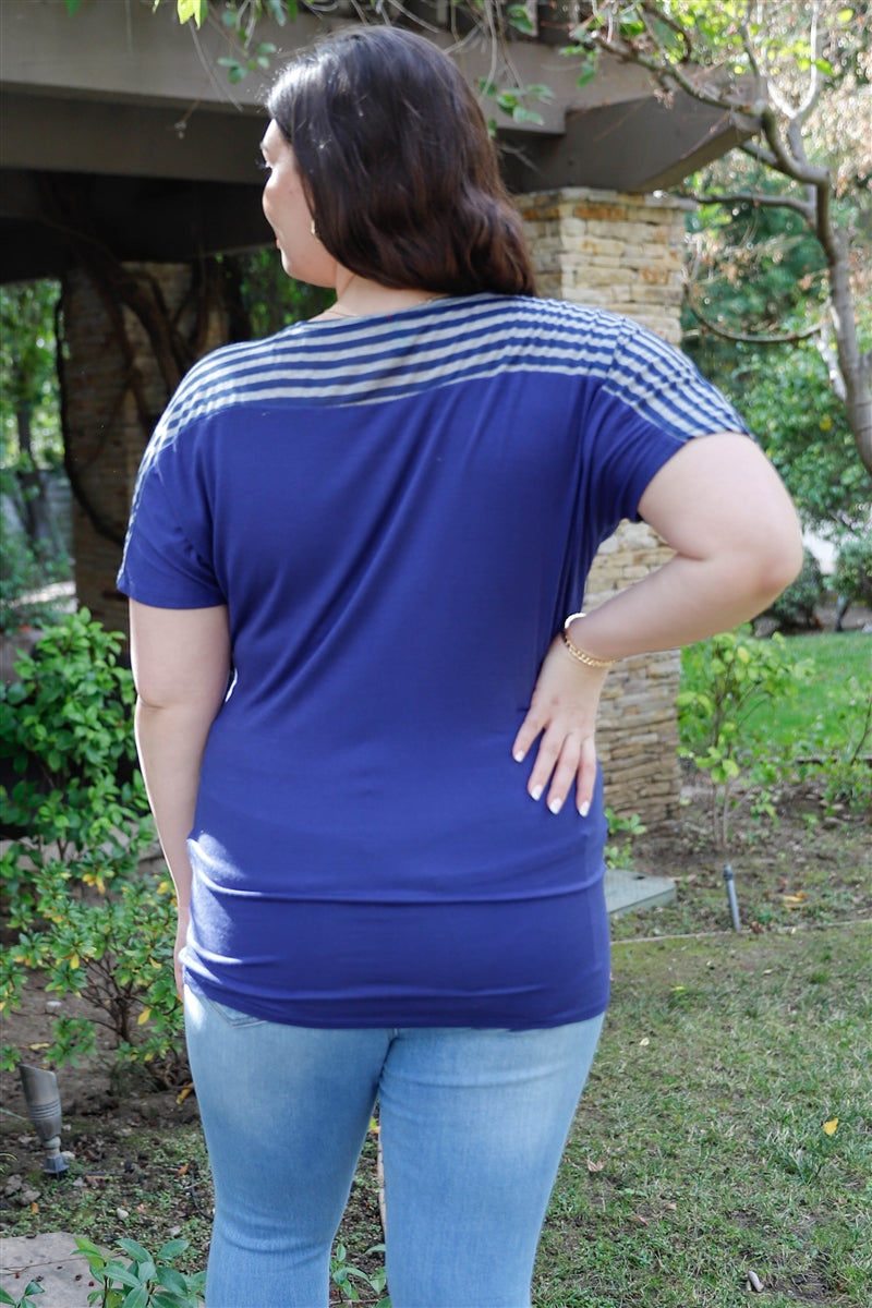 Plus Stripe Short Sleeve Top Smile Sparker