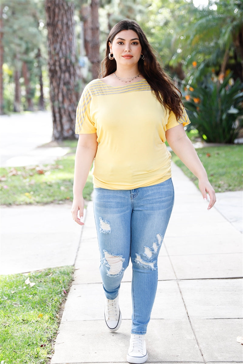 Plus Stripe Short Sleeve Top Smile Sparker